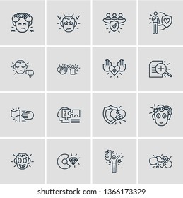 Vector illustration of 16 emotions icons line style. Editable set of charity, core values, optimistic and other icon elements.