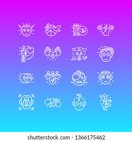 Vector illustration of 16 emotions icons line style. Editable set of loyalty, emotionally blocked, charity and other icon elements.