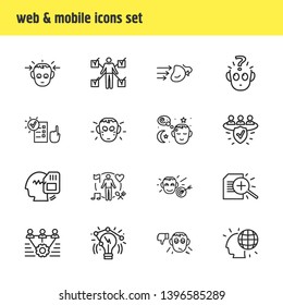 Vector illustration of 16 emotions icons line style. Editable set of research, problem, determined and other icon elements.