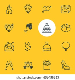 Vector Illustration Of 16 Engagement Icons. Editable Pack Of Love, Wineglass, Sexuality Symbol And Other Elements.