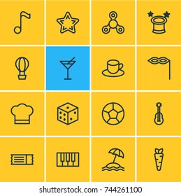 Vector Illustration Of 16 Entertainment Icons. Editable Pack Of Masquerade, Coupon, Synthesizer And Other Elements.