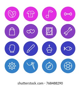 Vector Illustration Of 16 Entertainment Outline Icons. Editable Set Of Petal, Barbell, Soccer And Other Elements.