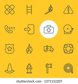 Vector illustration of 16 extra icons line style. Editable set of first aid box, attention, ambulance and other icon elements.