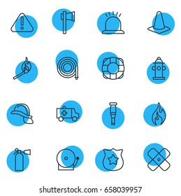 Vector Illustration Of 16 Extra Icons. Editable Pack Of Burn, First-Aid, Hosepipe And Other Elements.