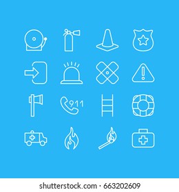 Vector Illustration Of 16 Extra Icons. Editable Pack Of Taper, First-Aid, Alarm And Other Elements.