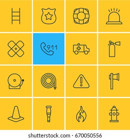 Vector Illustration Of 16 Extra Icons. Editable Pack Of Spike, Lifesaver, Badge And Other Elements.