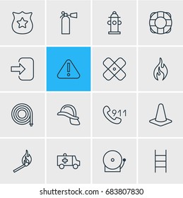 Vector Illustration Of 16 Extra Icons. Editable Pack Of Hotline, Water, Fire And Other Elements.