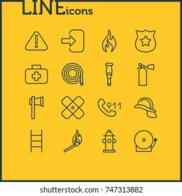 Vector Illustration Of 16 Extra Icons. Editable Pack Of Stairs, Ax, Siren And Other Elements.