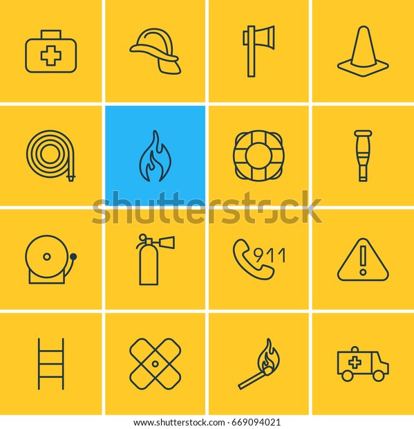 Vector Illustration Of 16\
Extra Icons. Editable Pack Of Spike, Burn, Stairs And Other\
Elements.