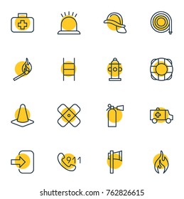 Vector Illustration Of 16 Extra Outline Icons. Editable Set Of Water, Hardhat, Burn And Other Elements.