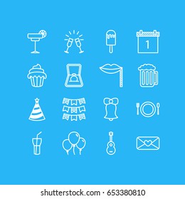 Vector Illustration Of 16 Feast Icons. Editable Pack Of Date Block, Decoration, Jingle And Other Elements.