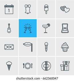 Vector Illustration Of 16 Feast Icons. Editable Pack Of Soul, Present, Date Block And Other Elements.