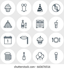 Vector Illustration Of 16 Feast Icons. Editable Pack Of Cupcake, Patisserie, Speaker And Other Elements.