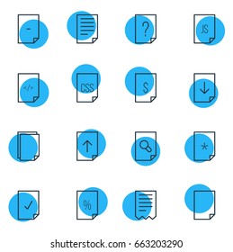 Vector Illustration Of 16 File Icons. Editable Pack Of Munus, Document, Done And Other Elements.