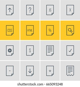 Vector Illustration Of 16 File Icons. Editable Pack Of Search, Internet, Minus And Other Elements.