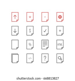 Vector Illustration Of 16 File Icons. Editable Pack Of Question, Code, Document And Other Elements.