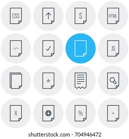 Vector Illustration Of 16 File Icons. Editable Pack Of Folder, Copy, Done And Other Elements.