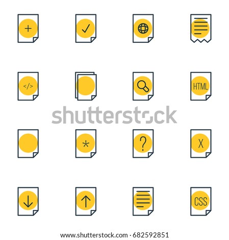Vector Illustration Of 16 File Icons. Editable Pack Of Download, Folder, Search And Other Elements.