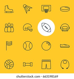 Vector Illustration Of 16 Fitness Icons. Editable Pack Of Touchdown, Tennis, Skipping Rope And Other Elements.
