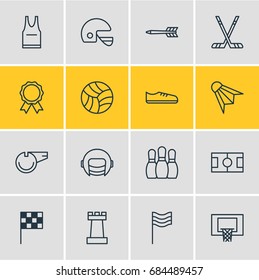 Vector Illustration Of 16 Fitness Icons. Editable Pack Of Basketball, Blower, Finish And Other Elements.