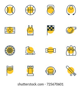 Vector Illustration Of 16 Fitness Icons. Editable Pack Of Baseball, Target, Blower And Other Elements.