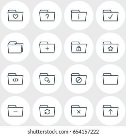 Vector Illustration Of 16 Folder Icons. Editable Pack Of Script, Document Case, Recovery And Other Elements.