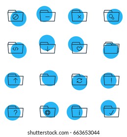 Vector Illustration Of 16 Folder Icons. Editable Pack Of Magnifier, Question, Recovery And Other Elements.
