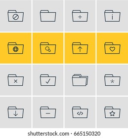 Vector Illustration Of 16 Folder Icons. Editable Pack Of Information, Liked, Minus And Other Elements.