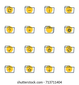 Vector Illustration Of 16 Folder Icons. Editable Pack Of Folders, Minus, Closed And Other Elements.