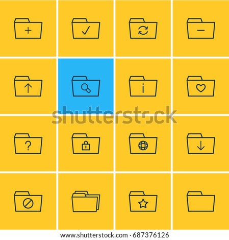 Vector Illustration Of 16 Folder Icons. Editable Pack Of Submit, Locked, Recovery And Other Elements.