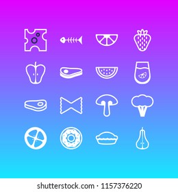 Vector illustration of 16 food icons line style. Editable set of broccoli, raw meat, pie and other icon elements.