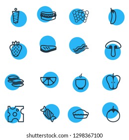 Vector illustration of 16 food icons line style. Editable set of hot dog, macaroons, mushroom and other icon elements.