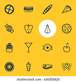 Vector Illustration Of 16 Food Icons. Editable Pack Of Duchess, Dessert, Jonagold And Other Elements.