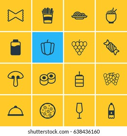 Vector Illustration Of 16 Food Icons. Editable Pack Of Goblet, Potato, Pizzeria And Other Elements.