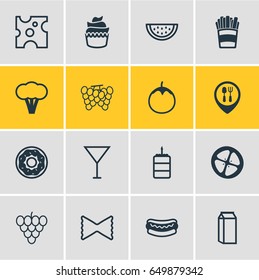 Vector Illustration Of 16 Food Icons. Editable Pack Of Cake, Farfalle, Dessert And Other Elements.