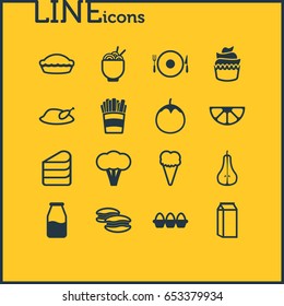 Vector Illustration Of 16 Food Icons. Editable Pack Of Patisserie, Spaghetti, Dessert And Other Elements.