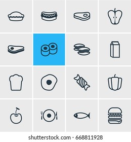 Vector Illustration Of 16 Food Icons. Editable Pack Of Sandwich, Streetfood , Scrambled Egg Elements.