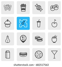 Vector Illustration Of 16 Food Icons. Editable Pack Of Potato, Muffin, Caramel And Other Elements.