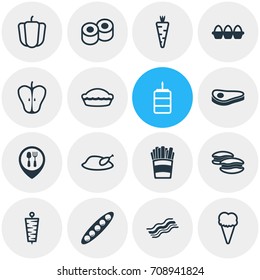 Vector Illustration Of 16 Food Icons. Editable Pack Of Container, Bulgarian Bell, Ham And Other Elements.