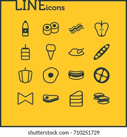 Vector Illustration Of 16 Food Icons. Editable Pack Of Pastry, Scrambled Egg, Streetfood And Other Elements.