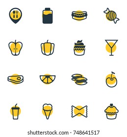 Vector Illustration Of 16 Food Icons. Editable Pack Of Sirloin, Sundae, Biscuit And Other Elements.