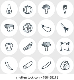 Vector Illustration Of 16 Food Outline Icons. Editable Set Of Papaya, Paprika, Tuber And Other Elements.