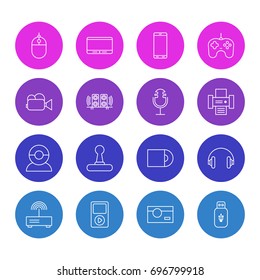 Vector Illustration Of 16 Gadget Icons. Editable Pack Of Usb Card, Modem, Smartphone And Other Elements.