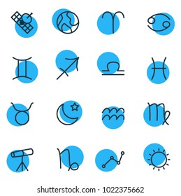 Vector illustration of 16 galaxy icons line style. Editable set of aries, taurus, earth and other icon elements.