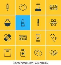 Vector Illustration Of 16 Health Icons. Editable Pack Of Flask, Round Tablet, Trickle And Other Elements.