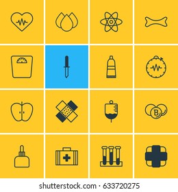 Vector Illustration Of 16 Health Icons. Editable Pack Of Painkiller, Antibody, Tube And Other Elements.