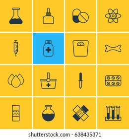 Vector Illustration Of 16 Health Icons. Editable Pack Of Trickle, Flask, Pipette And Other Elements.