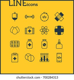 Vector Illustration Of 16 Health Icons. Editable Pack Of Pills, Phone Monitor, Patch And Other Elements.