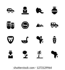 Vector Illustration Of 16 Icons. Editable Pack Car, Oasis, Tree, African, Mask, Africa, African drum, Lion, Pyramids