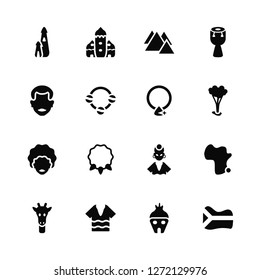 Vector Illustration Of 16 Icons. Editable Pack Monument, Hut, Shirt, Giraffe, Africa, South africa, African, Pendant